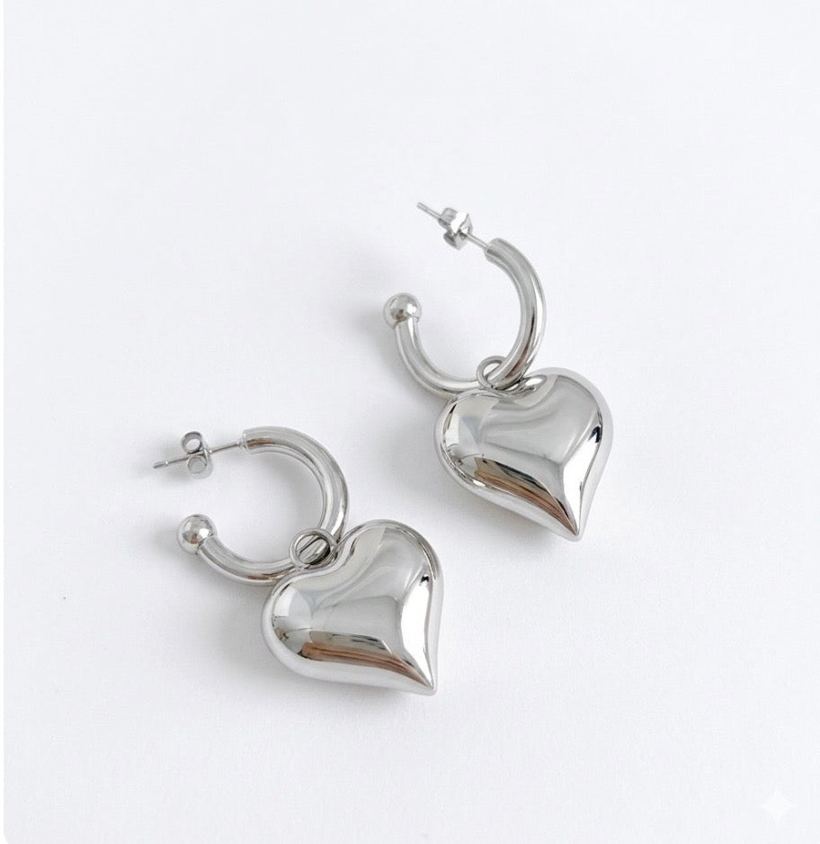 18k White Gold Plated Infinite Heart Hoop Earring