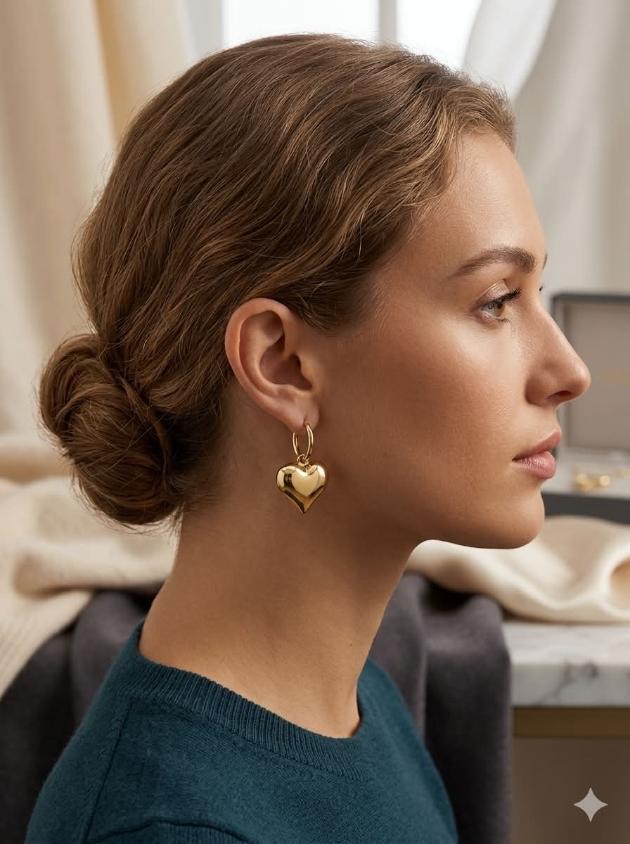 18k Gold Plated Amour Drop Huggie Hoop Earrings
