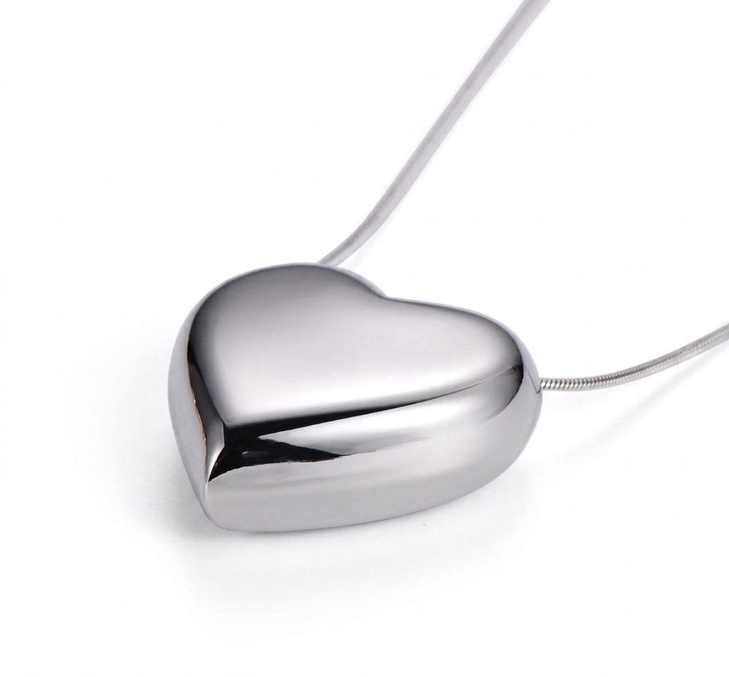 The 18k White Gold Plated Infinite Puff Heart Necklace