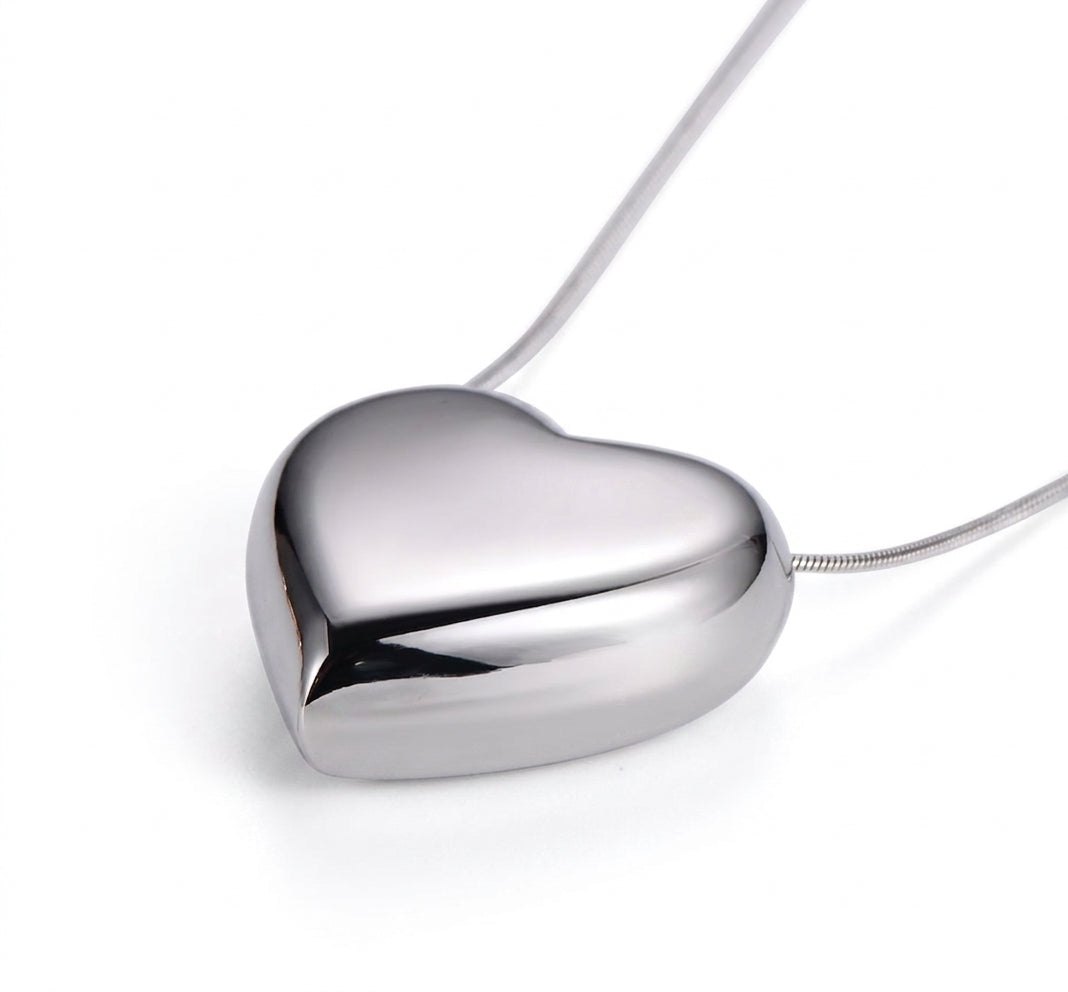 The 18k White Gold Plated Infinite Puff Heart Necklace