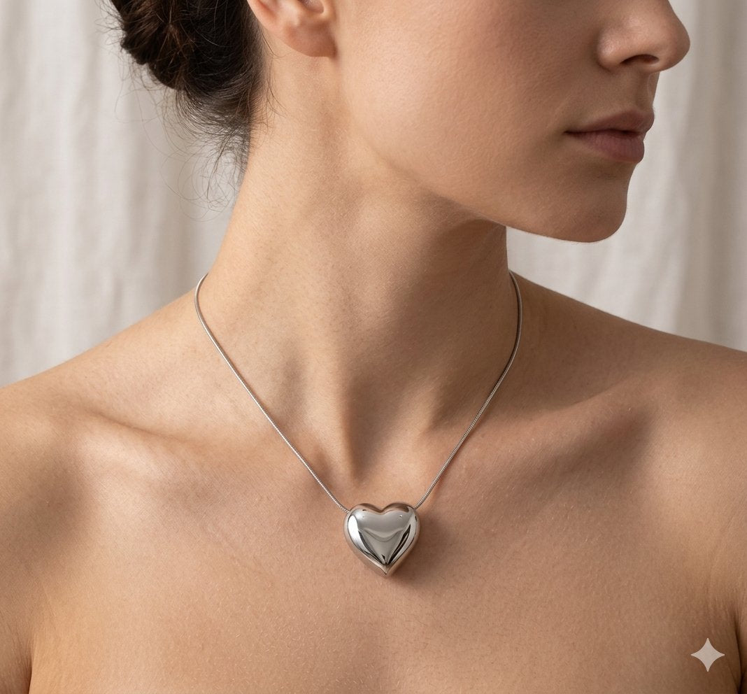 The 18k White Gold Plated Infinite Puff Heart Necklace