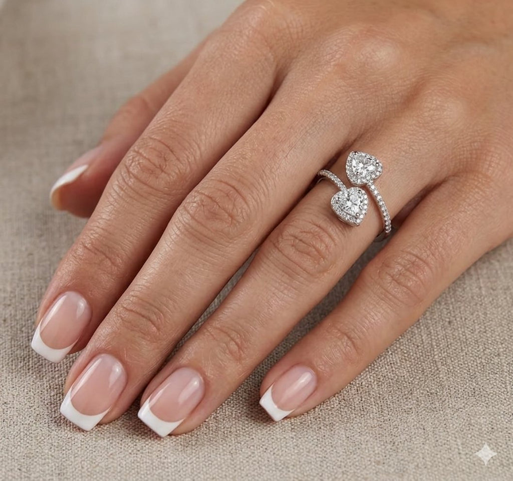 18K White Gold Plated Double Heart Princess Ring