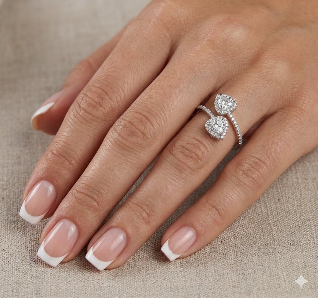 18K White Gold Plated Double Heart Princess Ring
