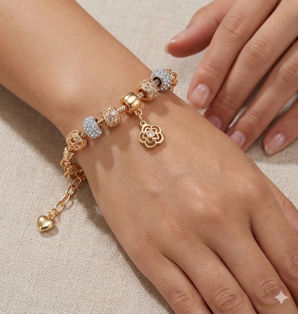 18k Gold Plated The Three Wishes Charm Bracelet