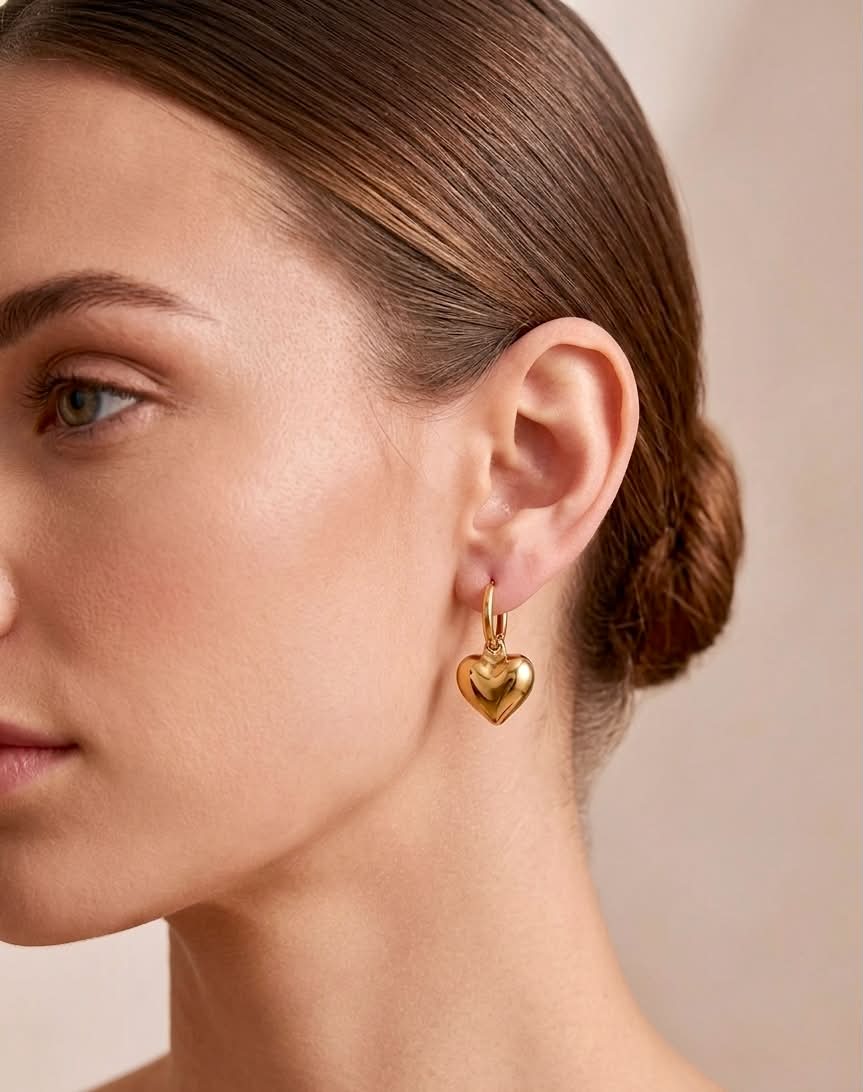 18k Gold Plated Sophie Puff Heart Hoop Earrings