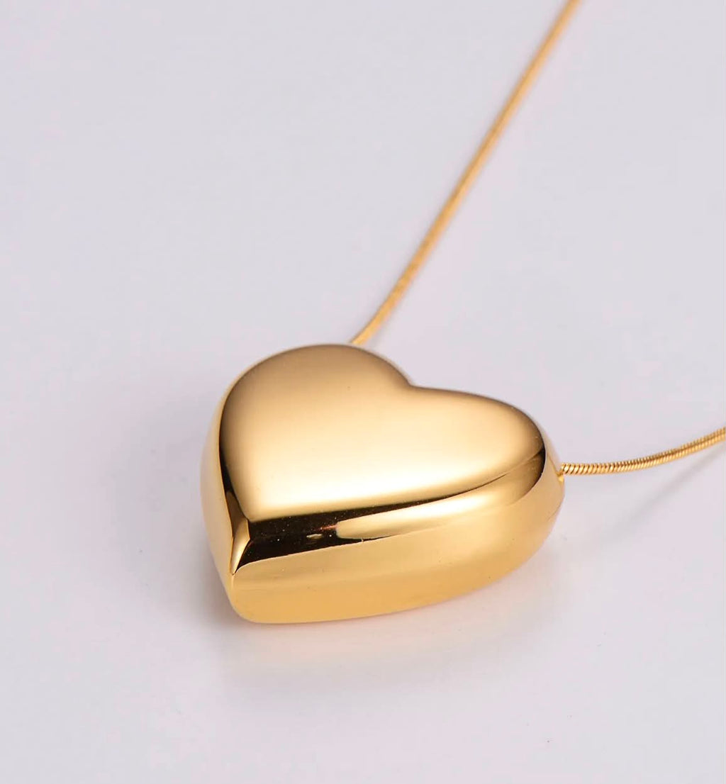 Beautiful 18k Gold Plated Love in 3-D Puff Heart Necklace